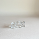 Clear glass Iittala candle holder from above, two circular openings for taper dinner candles