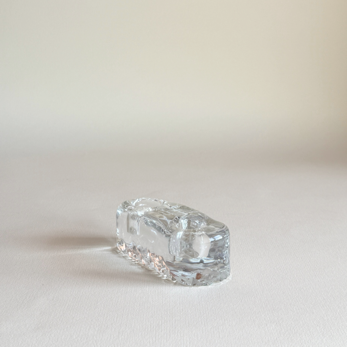 Iittala Finnish glass candle holder, flat stable base of the clear pressed glass two-candle form