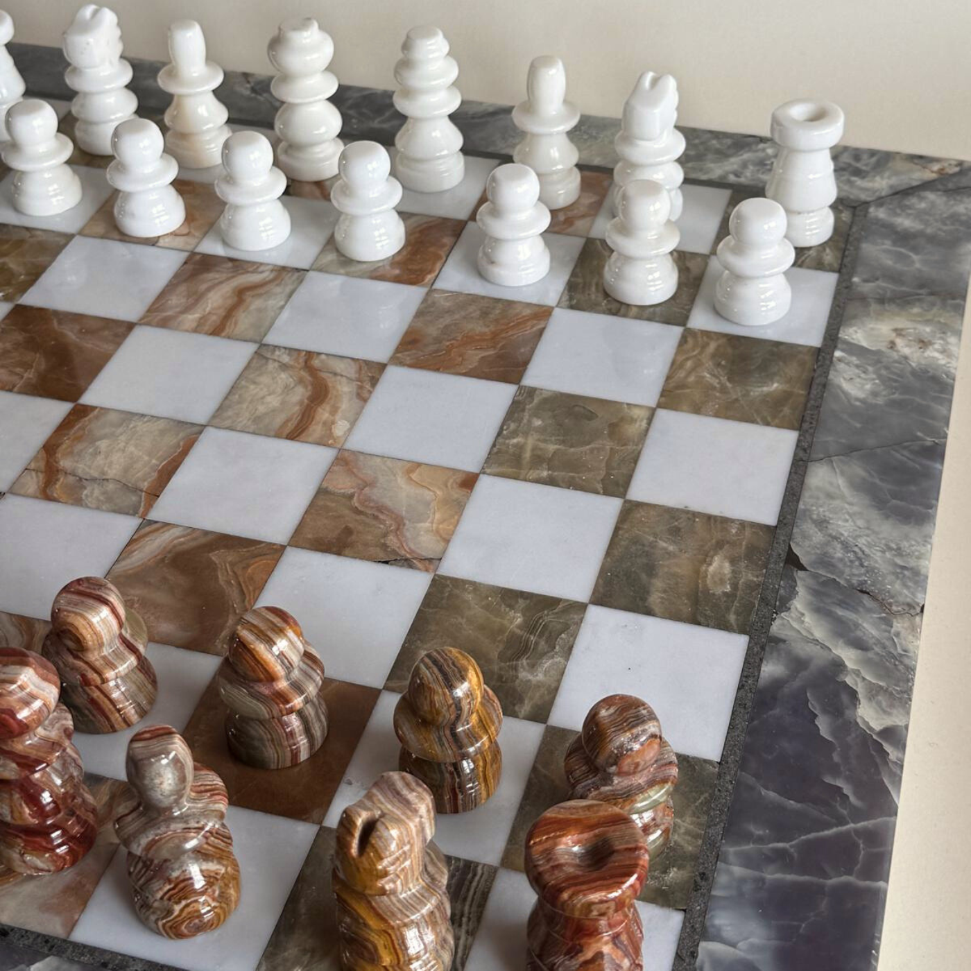 Italian Onyx & Carrara Marble Chess Set I XL