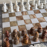 Italian 1970s Carrara Marble & Onyx Chess Set XL