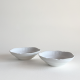 Bavarian porcelain bowls — stacked view showing set of 2 and white relief detail