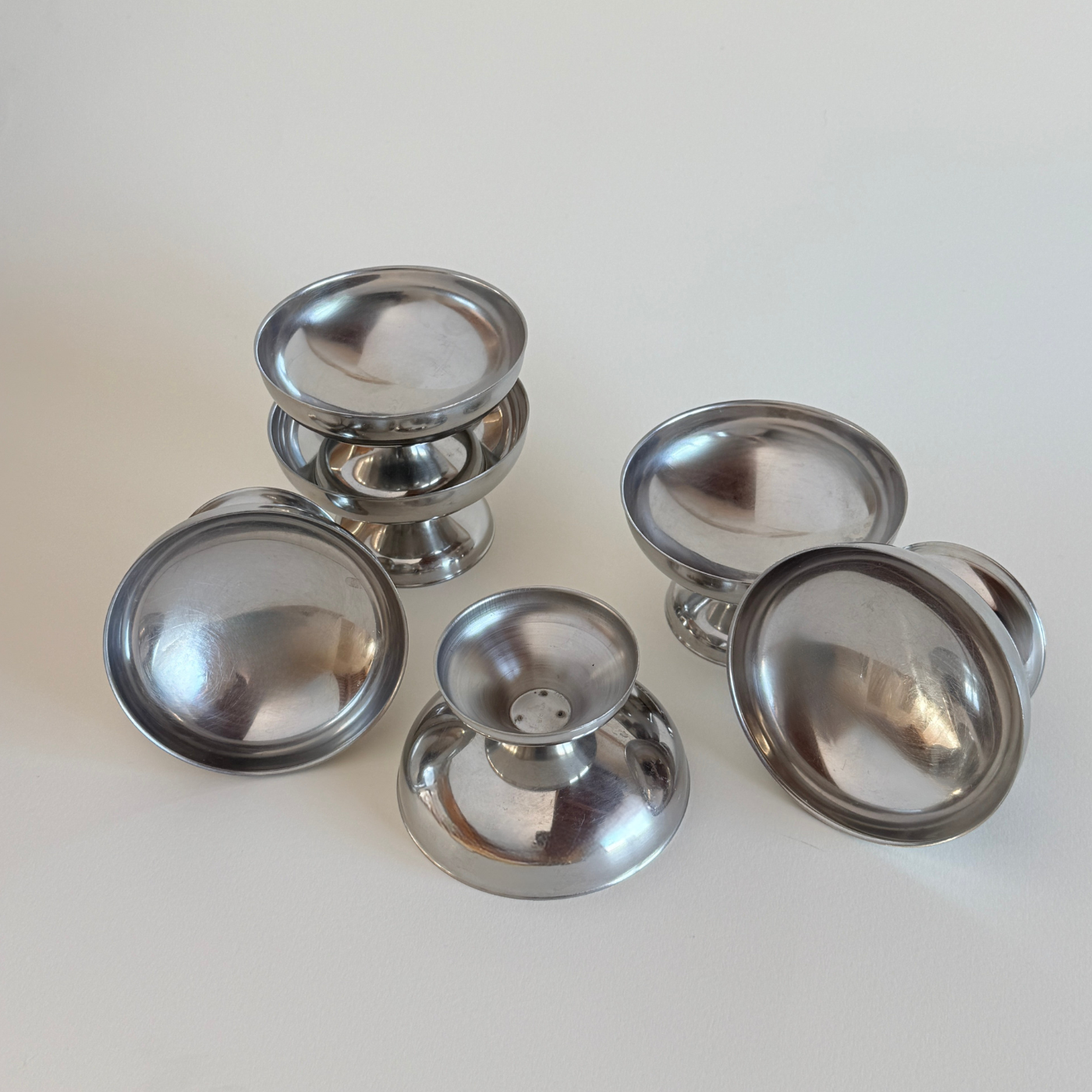 Large brushed metal dessert cup close-up