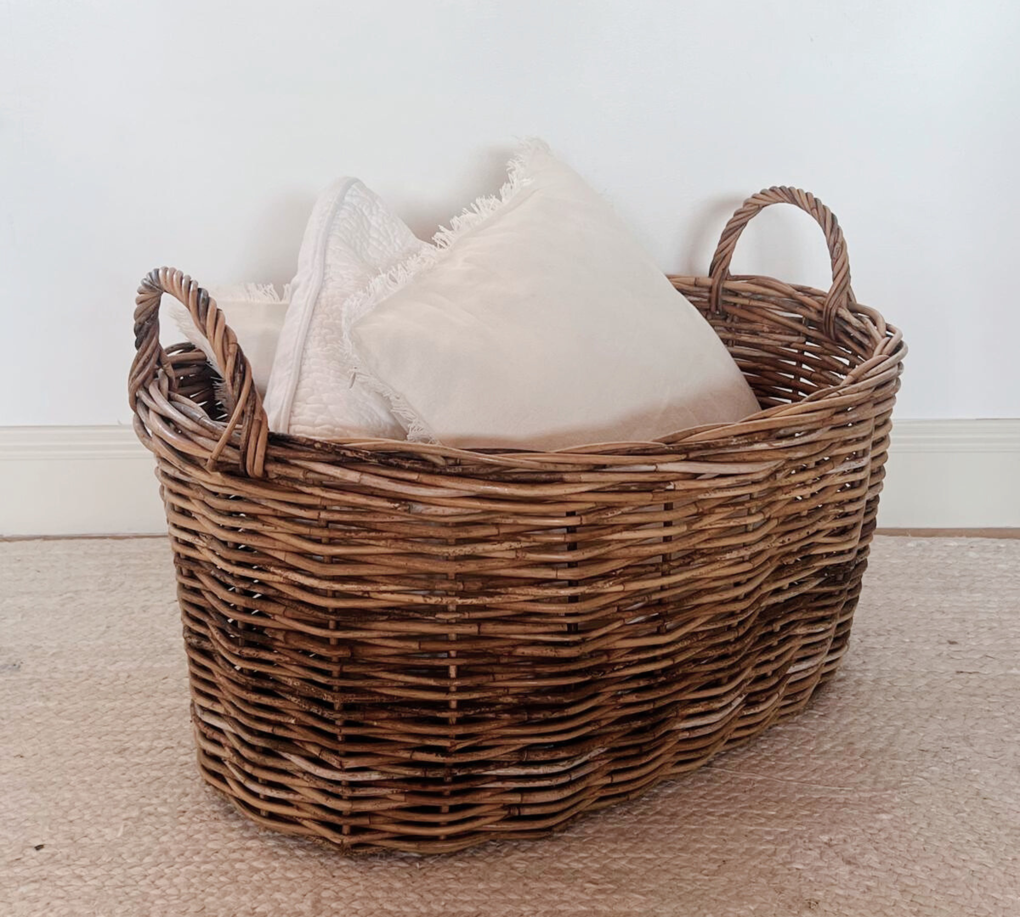 LARGE WICKER RATTAN TUSCAN BASKET  - L'OFFICINA GENERAL STORE