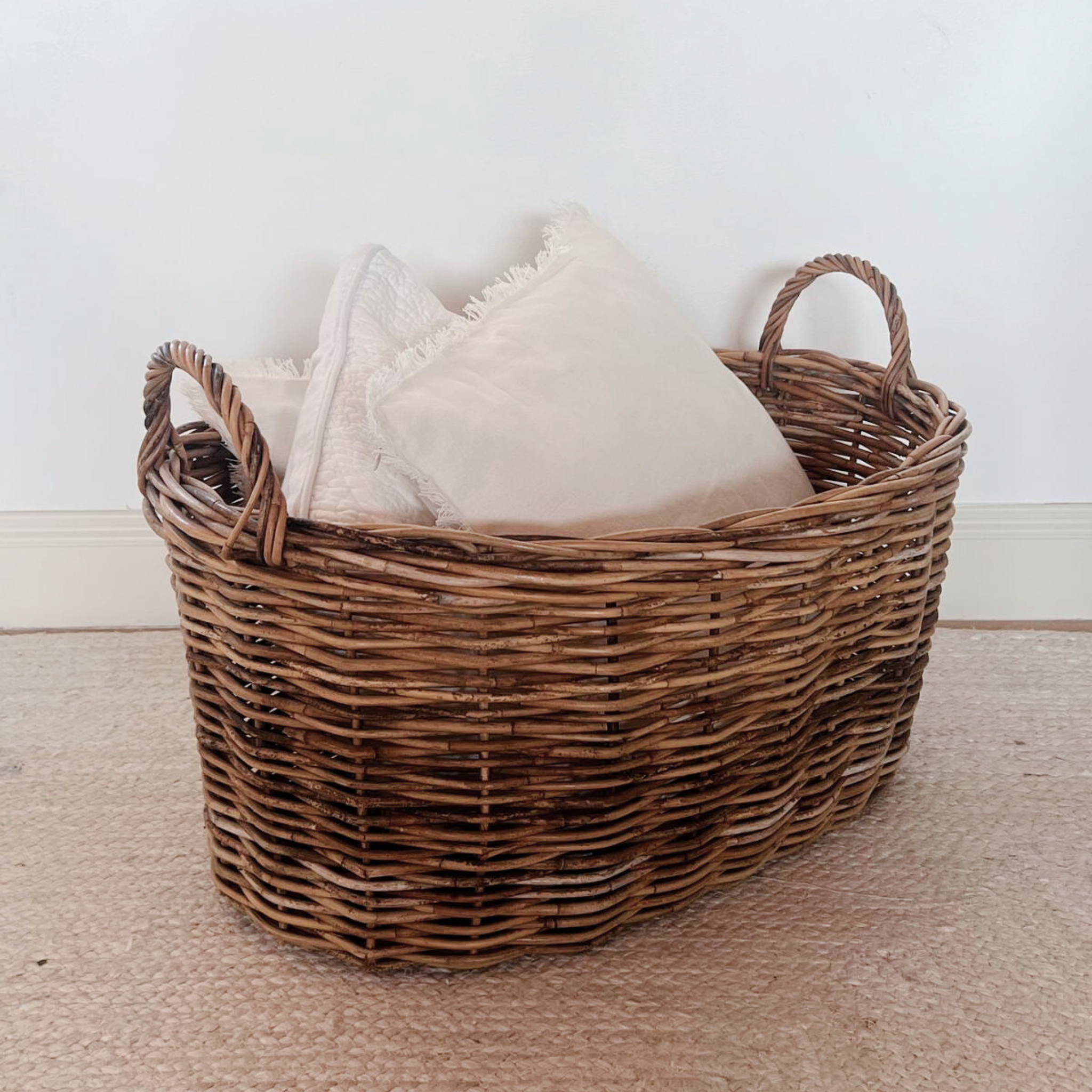 LARGE WICKER RATTAN TUSCAN BASKET  - L'OFFICINA GENERAL STORE