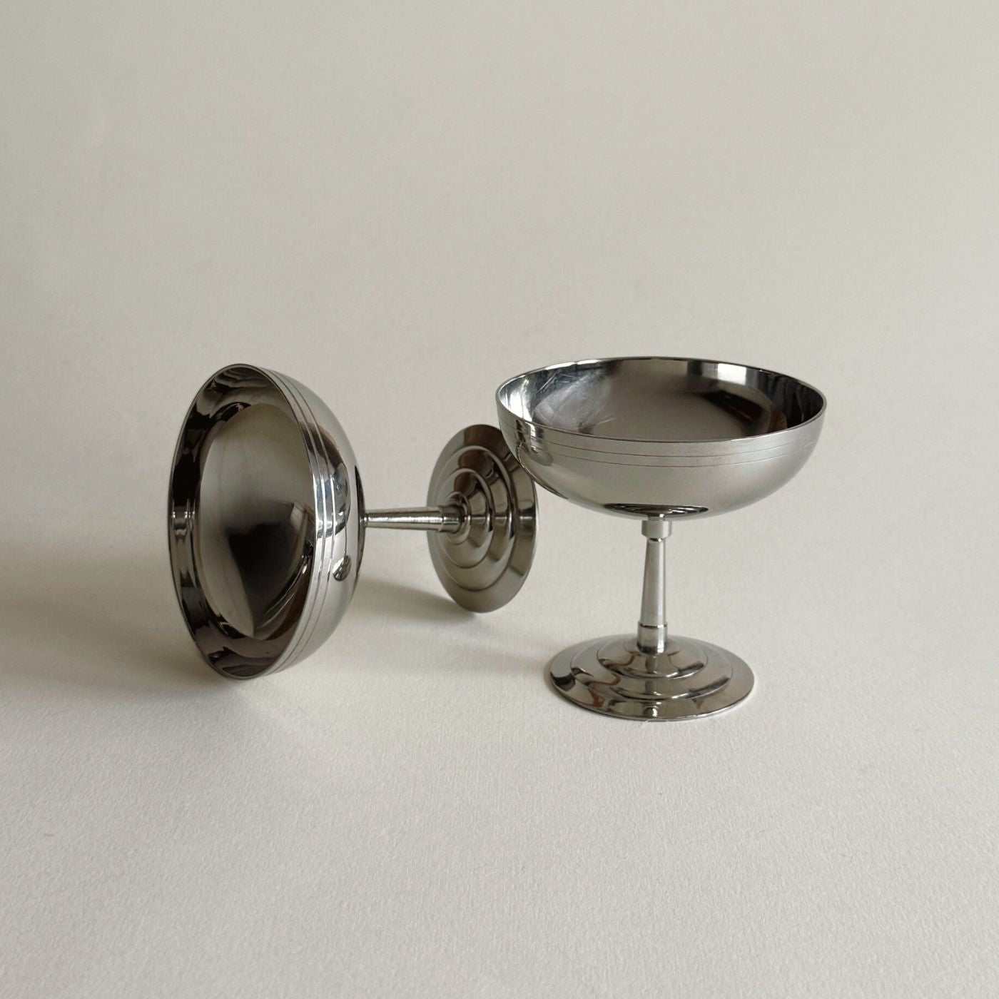 Pre-loved Remy Letang metal stainless steel ice cream cups for desert, servin, cocktails and food - vintage french production set of 2