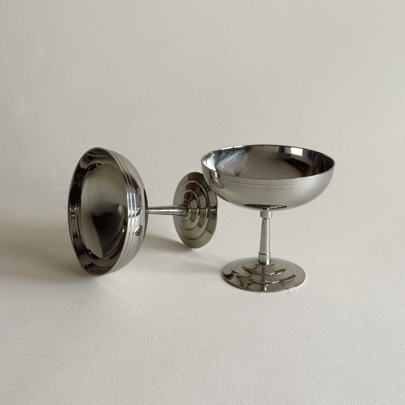 Pre-loved Remy Letang metal stainless steel ice cream cups for desert, servin, cocktails and food - vintage french production set of 2