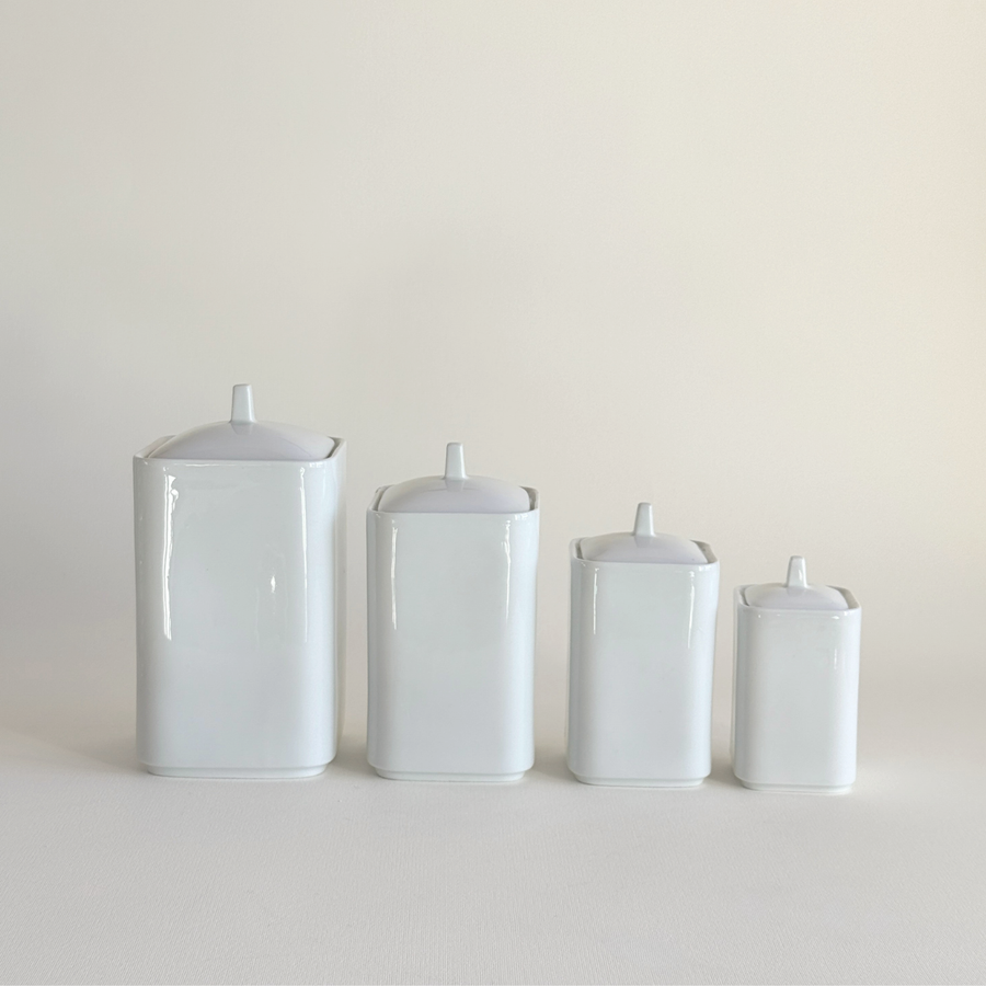 Limoges porcelain kitchen pot set of 4 in white ceramic, 1950s French kitchenware, L'Officina