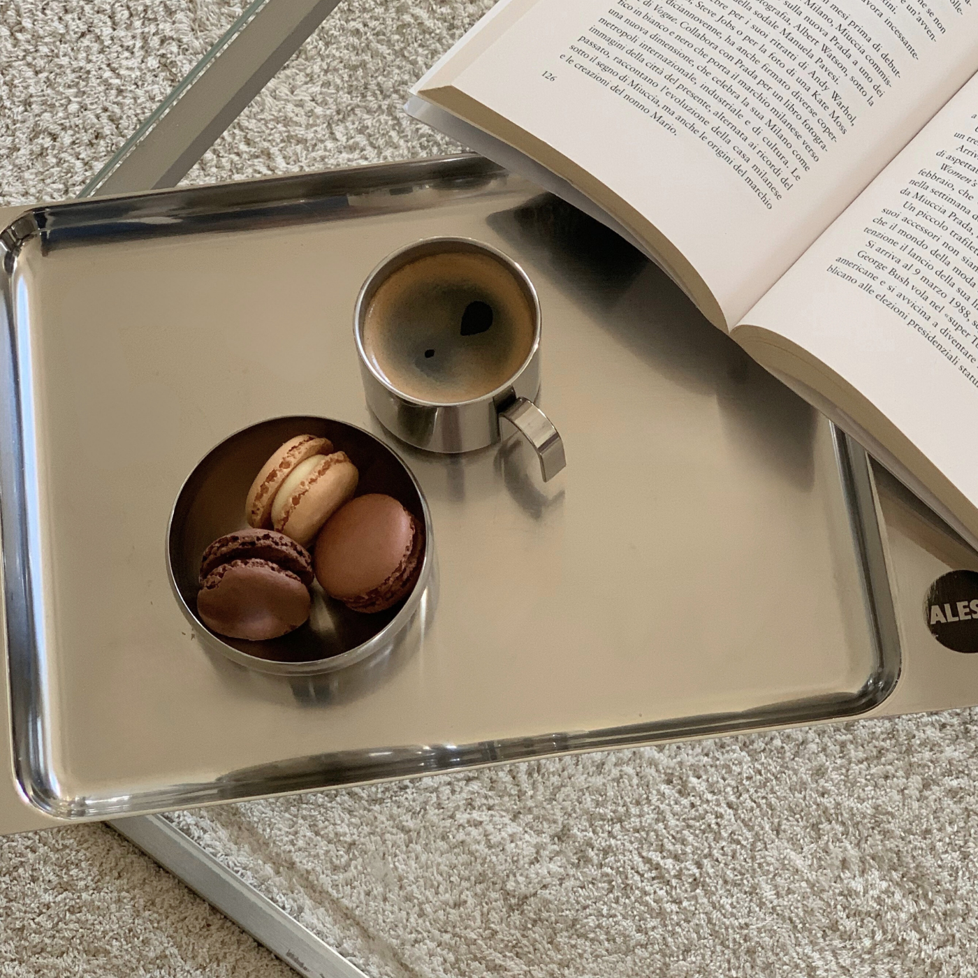 amc stainless steel small bowl 0629 polished metal art. 0629 single WITH MACARONS cofffee and guido bergna cup