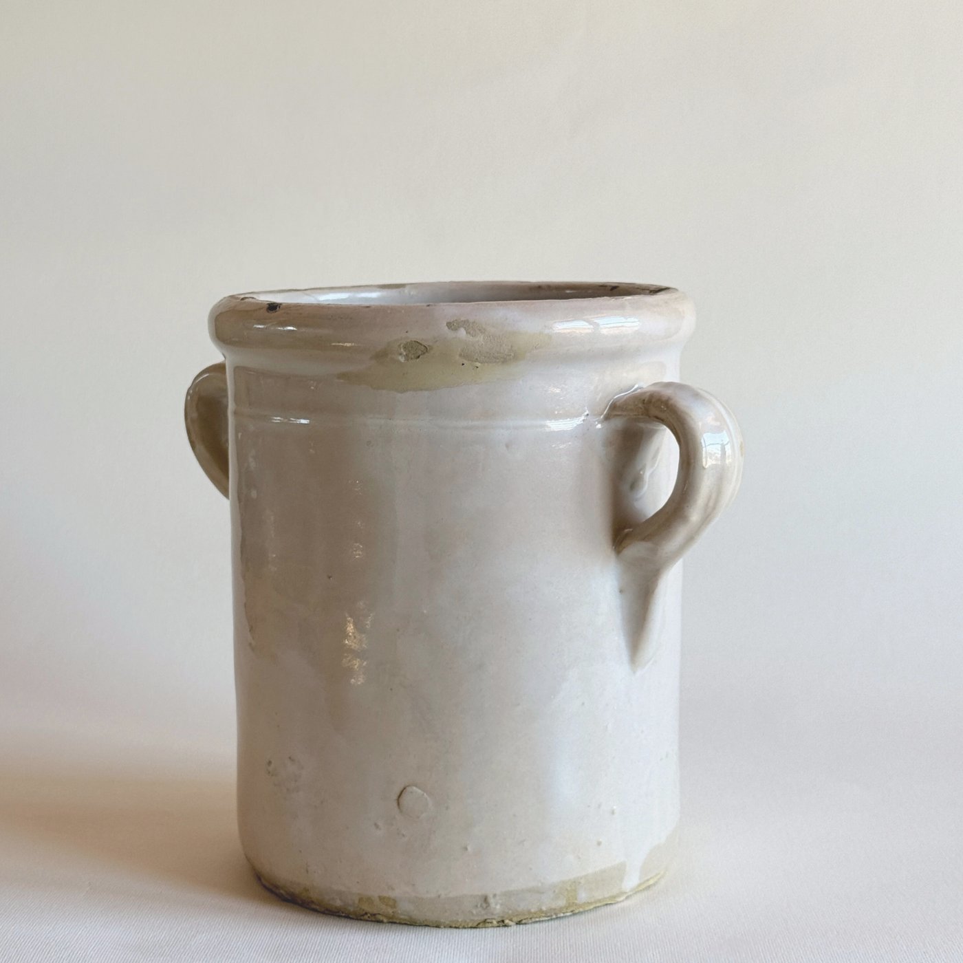 19th century Italian ceramic preserving pot Ø 15 cm beige glaze with pink undertone