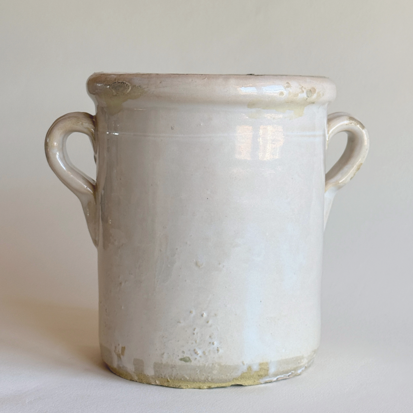 19th century Italian ceramic preserving pot Ø 15 cm beige glaze with pink undertone