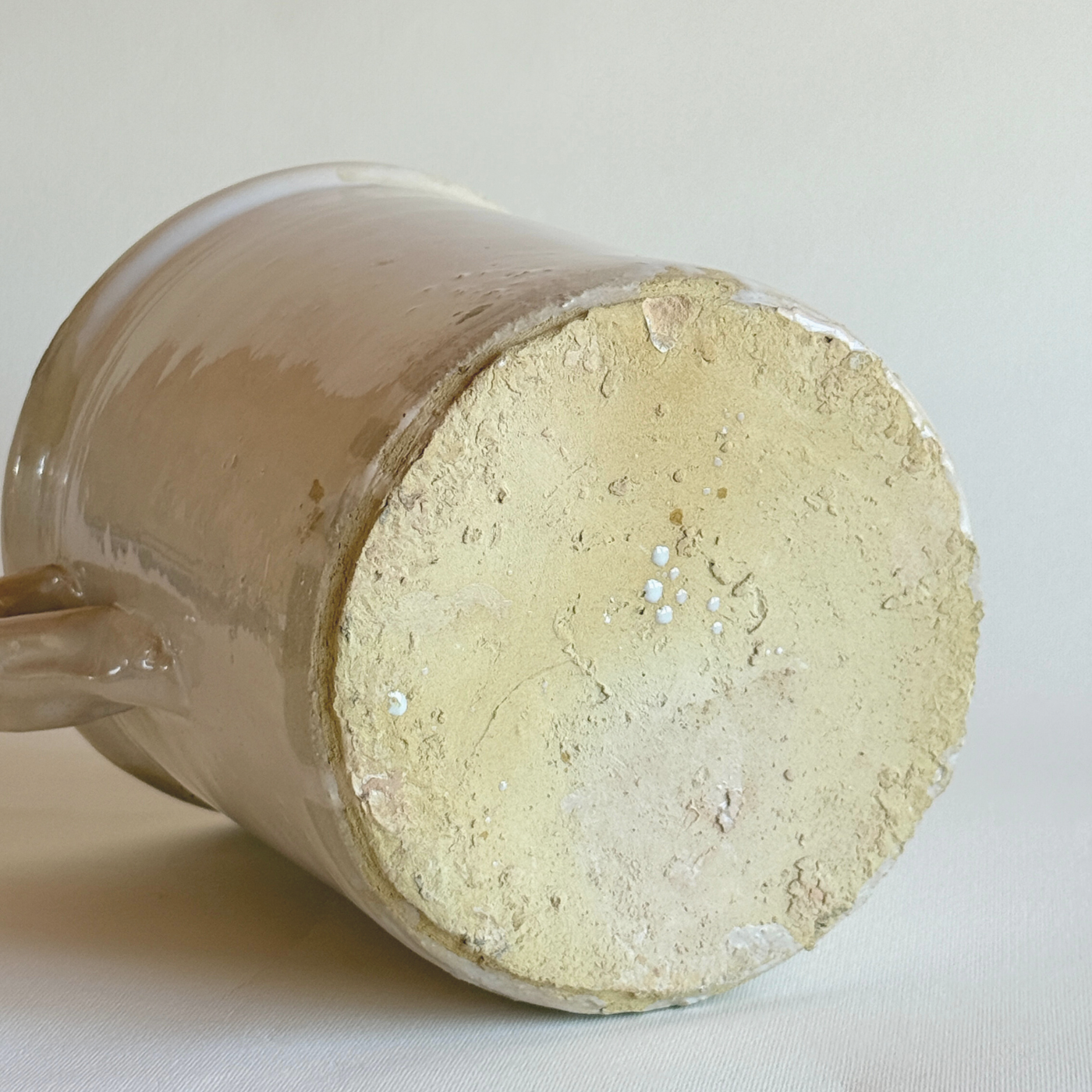 19th century Italian ceramic preserving pot Ø 15 cm beige glaze with pink undertone