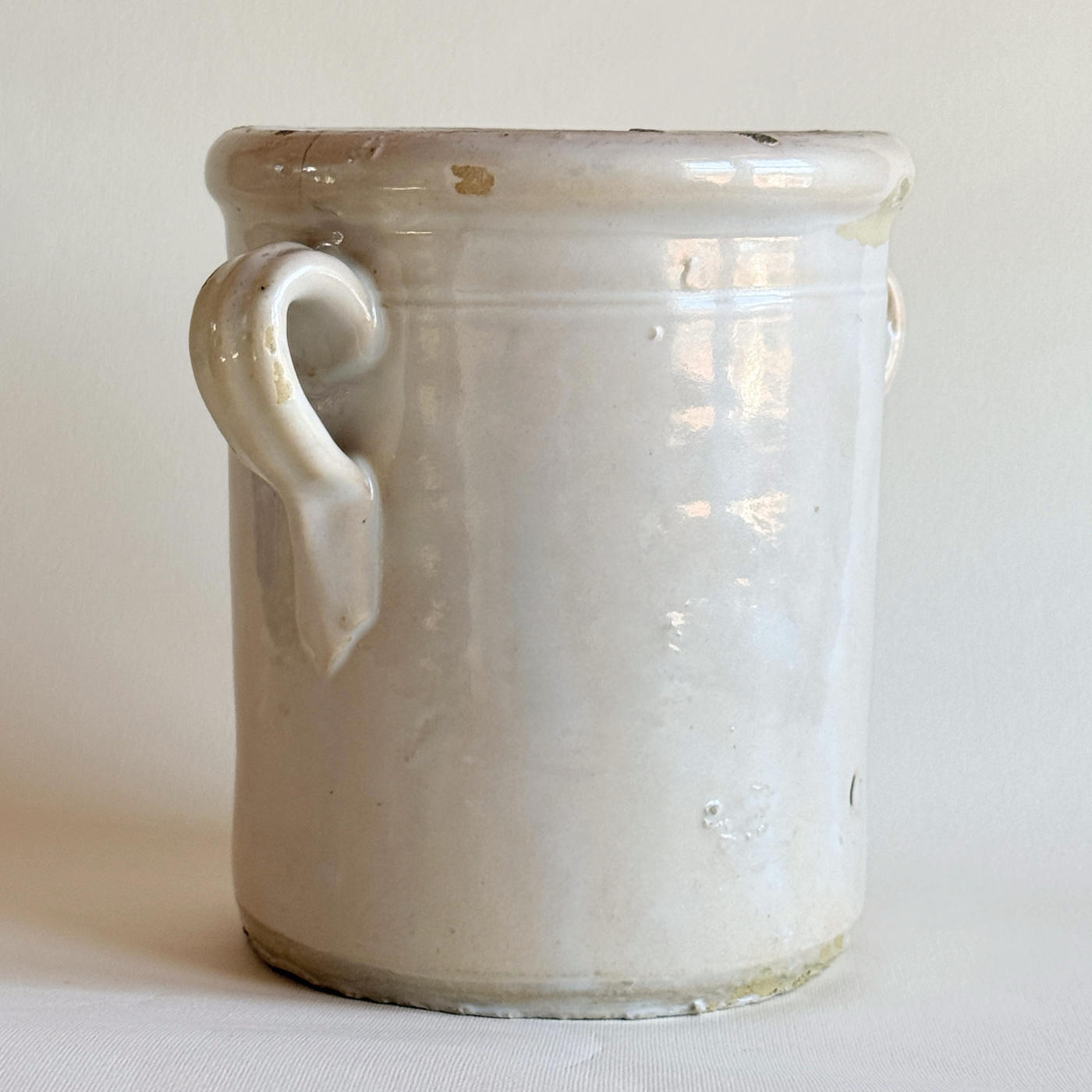 19th century Italian ceramic preserving pot Ø 15 cm beige glaze with pink undertone