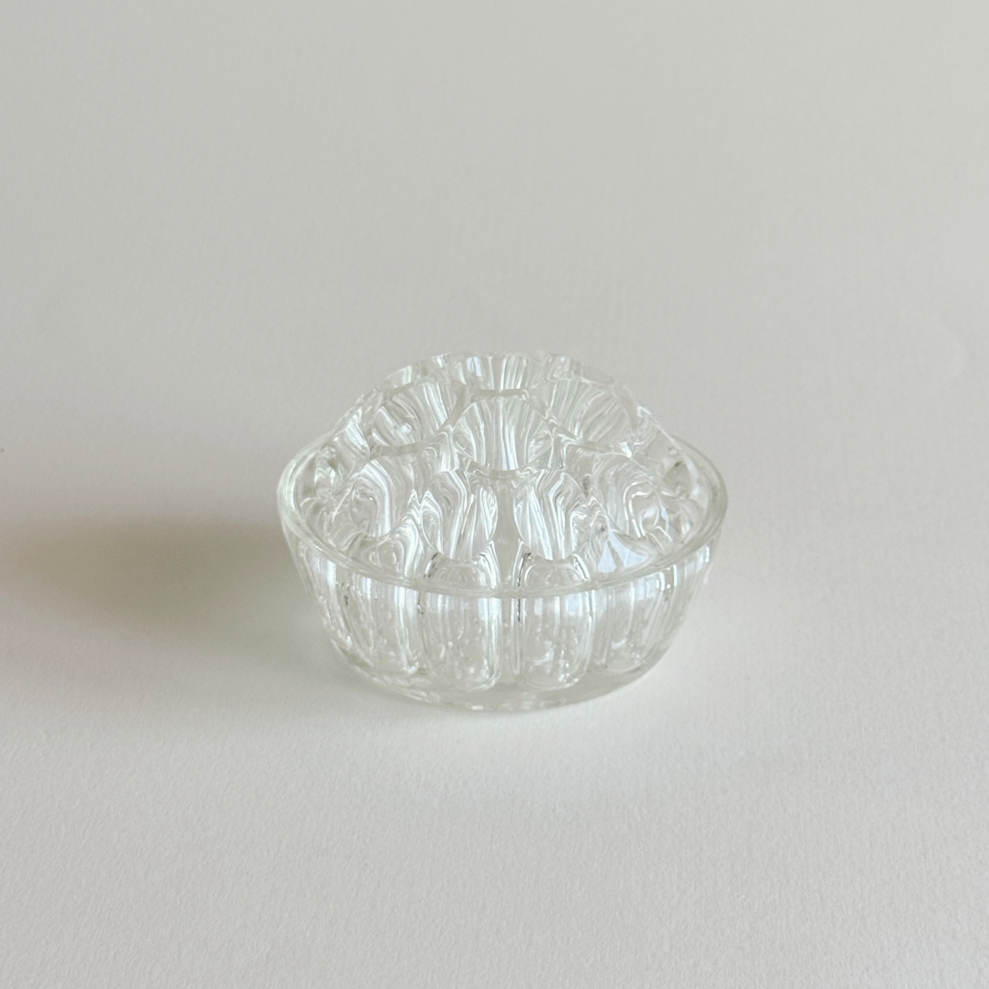 Bohemian Glass Flower Frog — Clear Glass, Czechia, 1960s