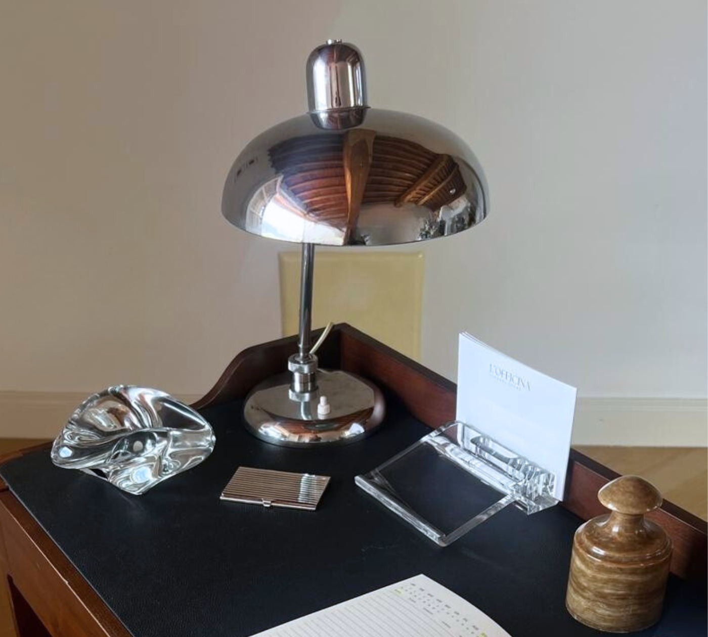 Sleek chrome table lamp in modern interior