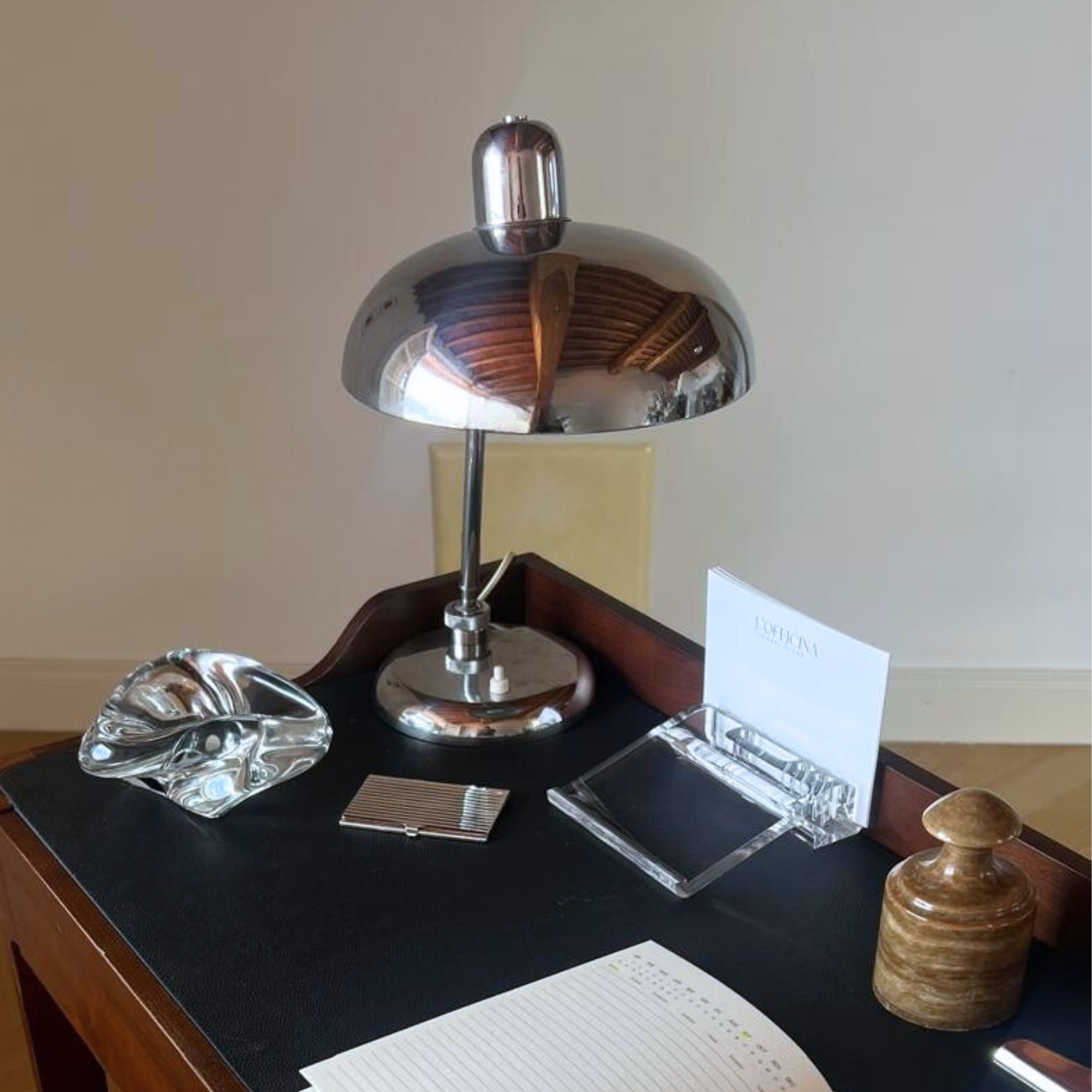 Sleek chrome table lamp in modern interior