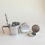 Silver stainless steel Giannina coffee maker, 6/3 cup with snap-lock closure, made in Italy