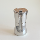 Giannina moka pot in polished stainless steel, silver Italian coffee maker with reducer filter