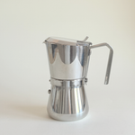 Giannina 6/3 cup moka pot by Giannini, silver mirror polished steel, pre-loved Italian design