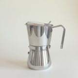Giannina 6/3 cup moka pot by Giannini, silver mirror polished steel, pre-loved Italian design