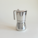 Giannina stainless steel moka pot by Giannini, mirror polished silver with cast steel handle