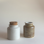 Pair of French Stoneware Mustard Pots — Brown and Neutral Stoneware, France, 1950s