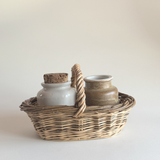 Pair of French Stoneware Mustard Pots — Brown and Neutral Stoneware, France, 1950s