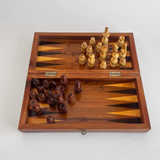 Vintage Italian Olive Wood Chess & Backgammon Set