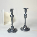 SET OF 2 I TALL PEWTER CANDLE HOLDERS I French Mid Century - L'Officina General Store