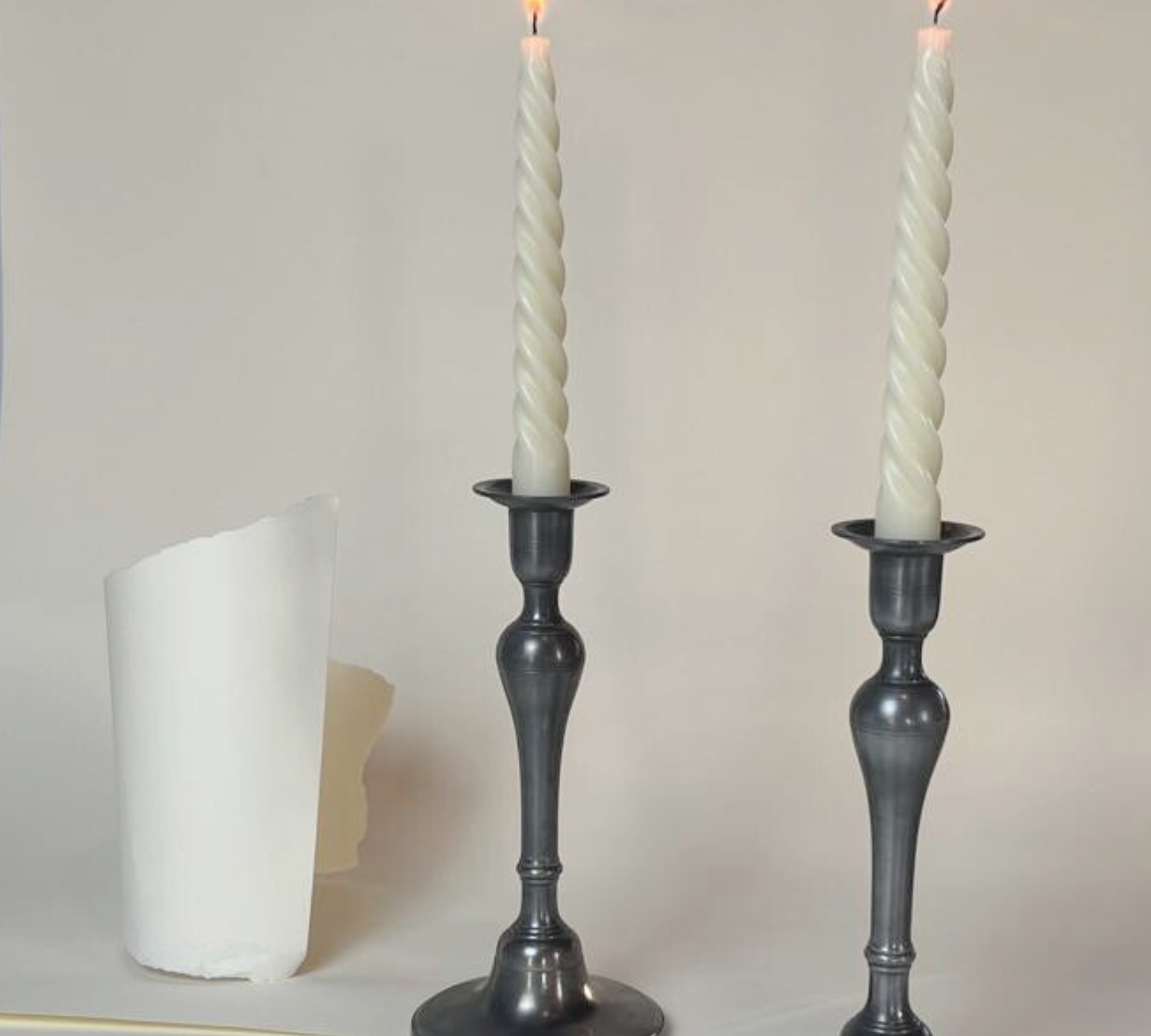 SET OF 2 I TALL PEWTER CANDLE HOLDERS I French Mid Century - L'Officina General Store