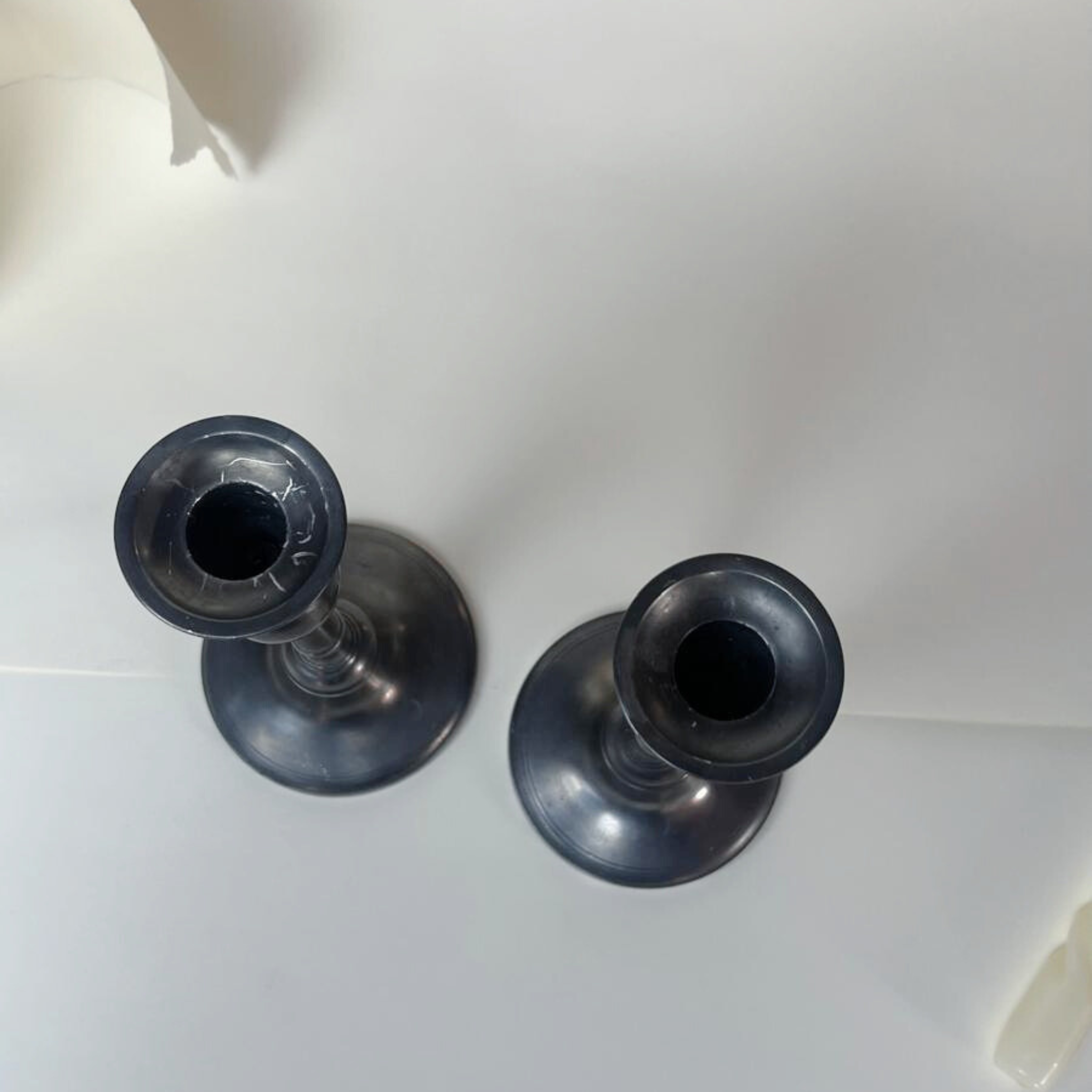 SET OF 2 I TALL PEWTER CANDLE HOLDERS I French Mid Century - L'Officina General Store