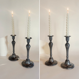 SET OF 2 I TALL PEWTER CANDLE HOLDERS I French Mid Century - L'Officina General Store