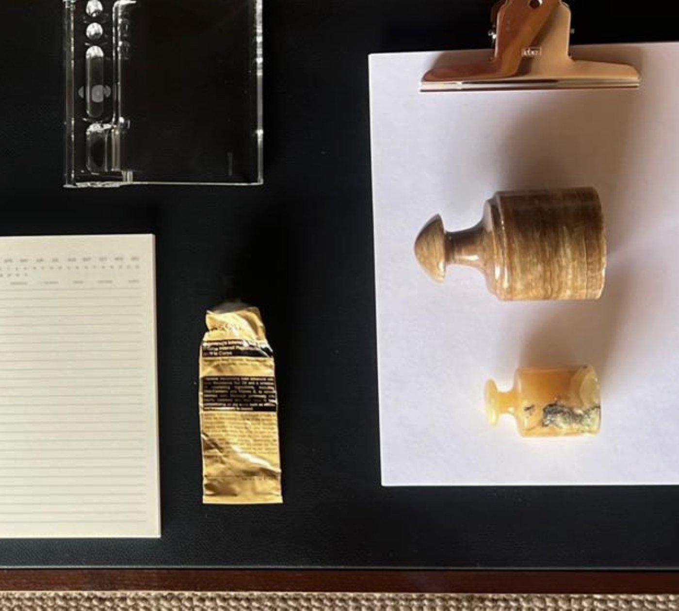 Onyx desk accessories with natural veining