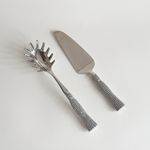 Silver plated pasta serving cutlery set with tassel handles, strainer and lasagna cutter, Italian vintage 1960s-70s