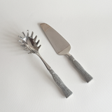 Silver plated pasta serving cutlery set with tassel handles, strainer and lasagna cutter, Italian vintage 1960s-70s