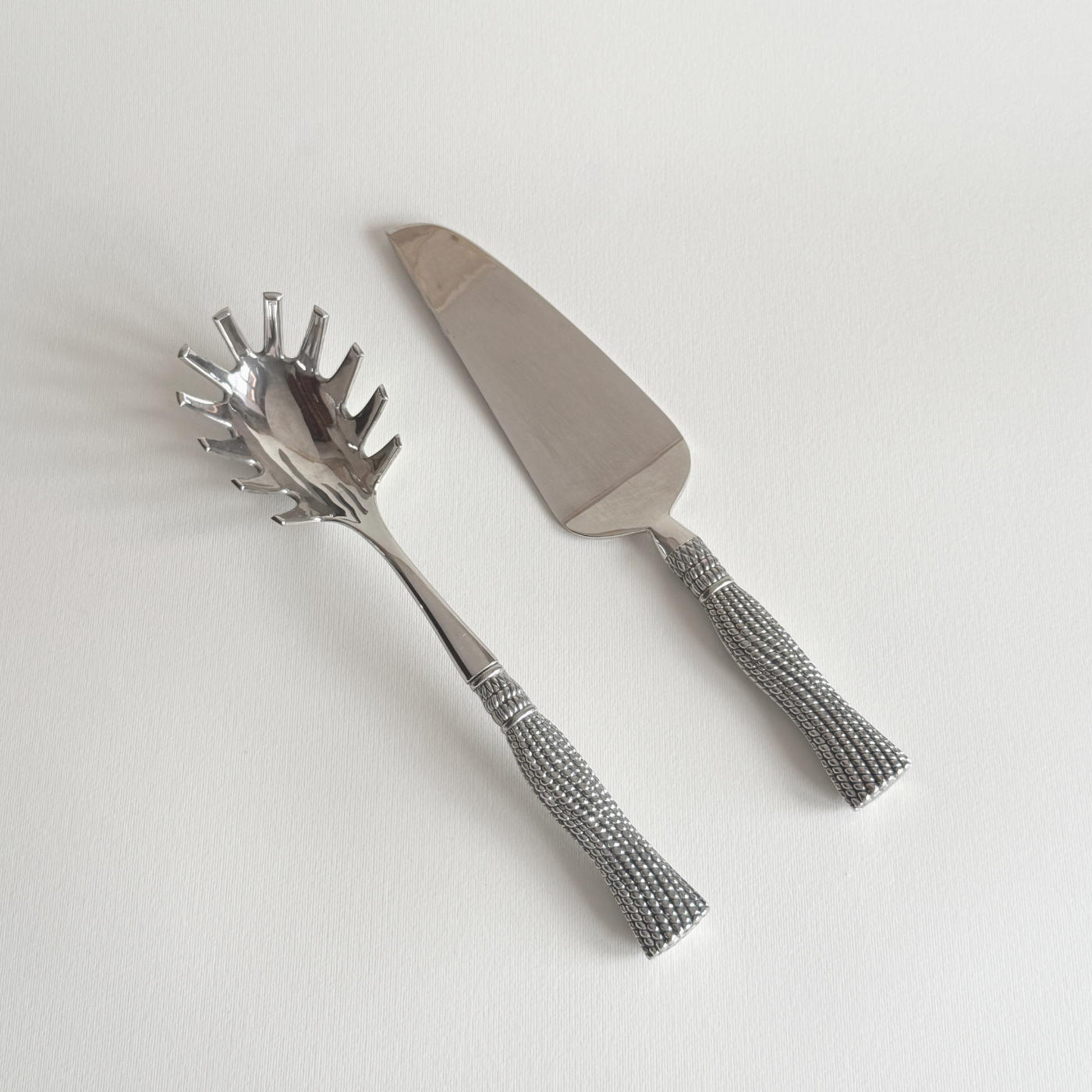 Silver plated pasta serving cutlery set with tassel handles, strainer and lasagna cutter, Italian vintage 1960s-70s