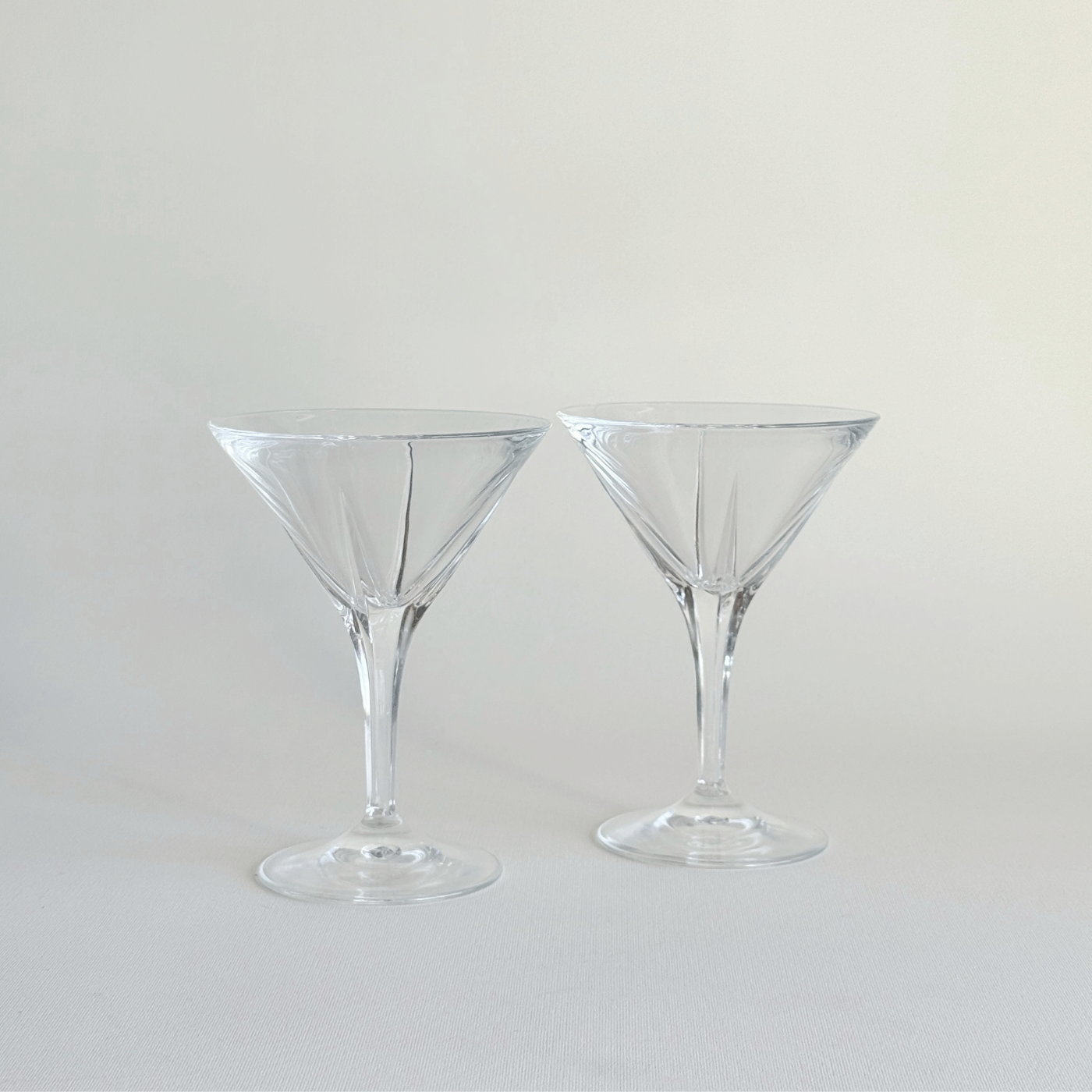 Pre-Loved RCR crystal martini glasses in clear glass, Italy, for aperitivo and cocktail hour