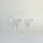 RCR clear glass martini set, two matching Italian cocktail glasses for the home bar, Pre-Loved