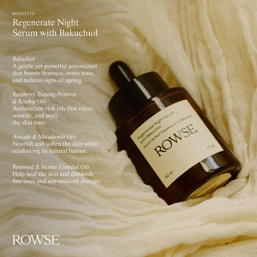 Rowse Regenerate Night Serum | Bakuchiol · 30ml