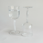 Italian ribbed red wine glasses — close-up of hexagonal geometric stem showing faceted form and secure grip