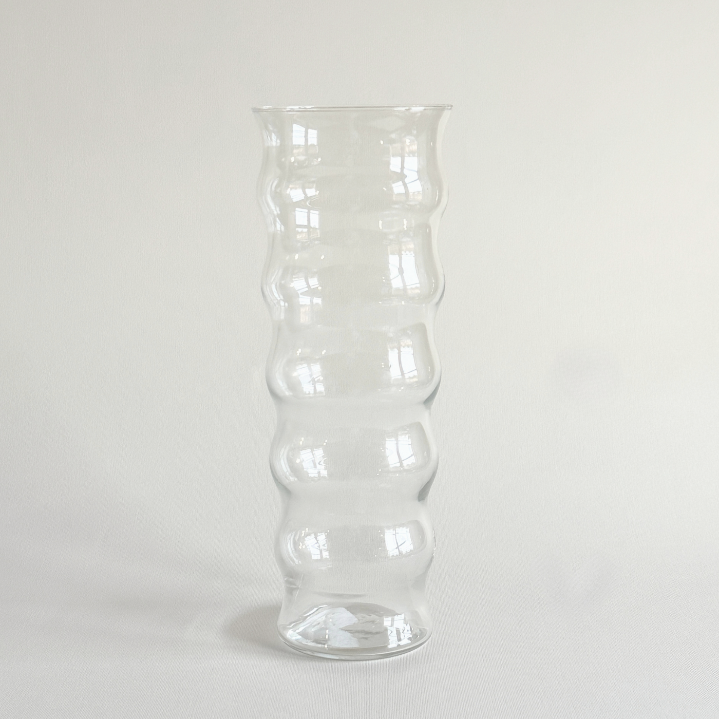 Tall ribbed ripple glass vase with flared mouth, 30 cm
