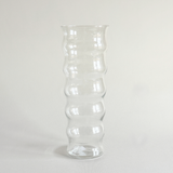Tall ribbed ripple glass vase with flared mouth, 30 cm