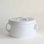 White ceramic tureen — front view showing lid and oval body, Danish design attributed, 1970s production