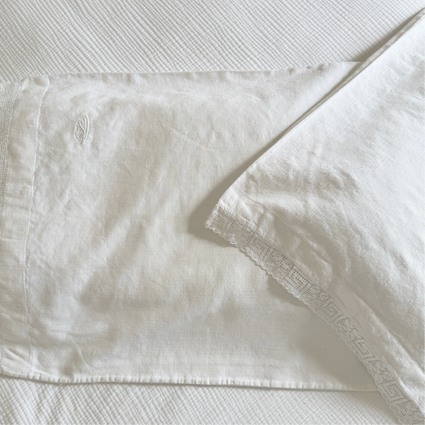 Antique Linen Pillowcases | SV Monogram | Set of 2 — L'Officina General Store