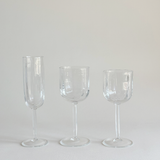 Italian ribbed white wine glasses — full set view showing both glasses together with geometric stem detail
