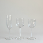 Italian ribbed red wine glasses — full set view showing both glasses together with geometric stem detail