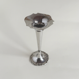 Clifford & Tull silver-plated trumpet bud vase — full form view, H 20 cm, developed patina across body