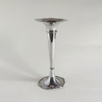 Base of Clifford & Tull silver-plated trumpet bud vase showing maker’s mark — Good condition, patina consistent with age