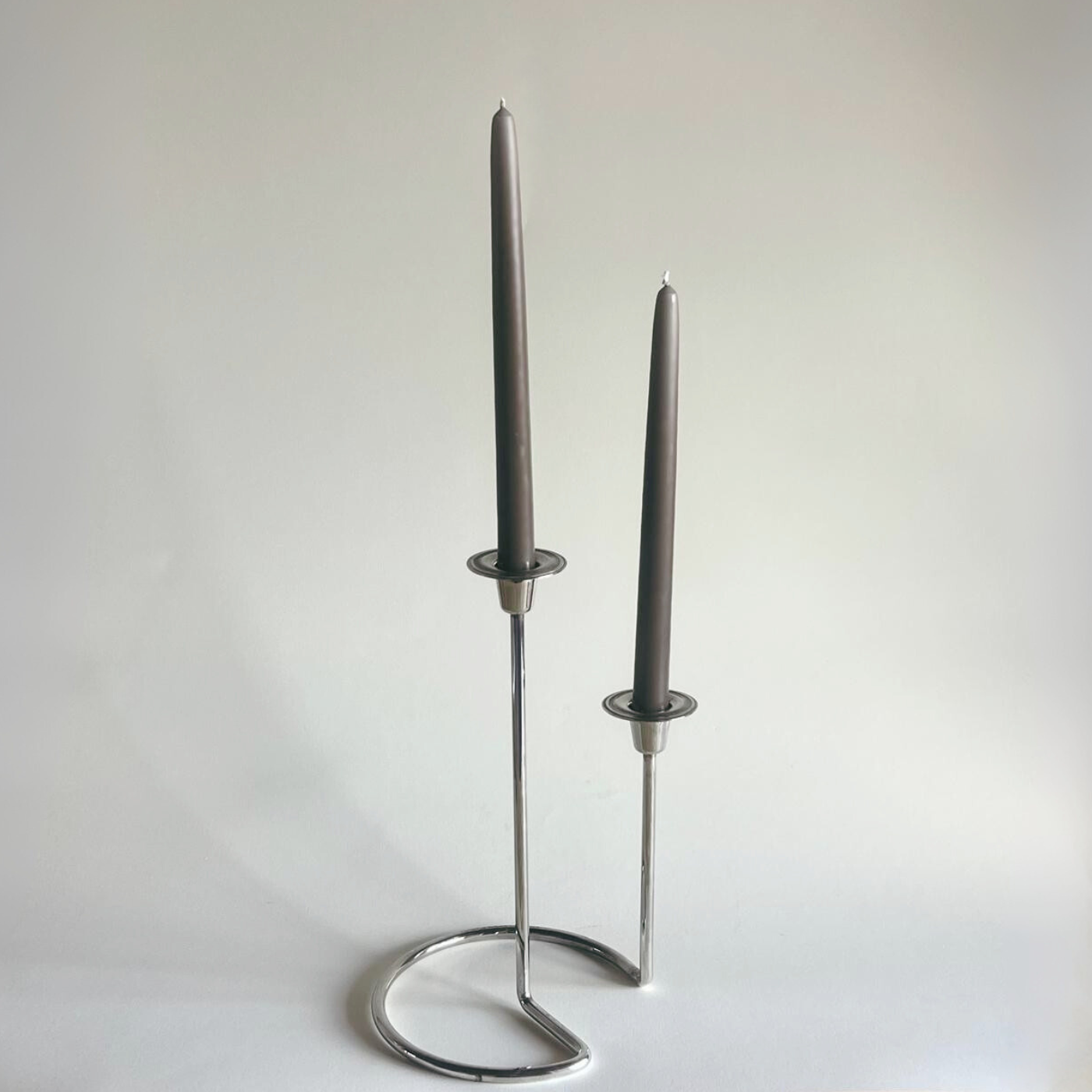 Elegant mid century metal candle holder detail view