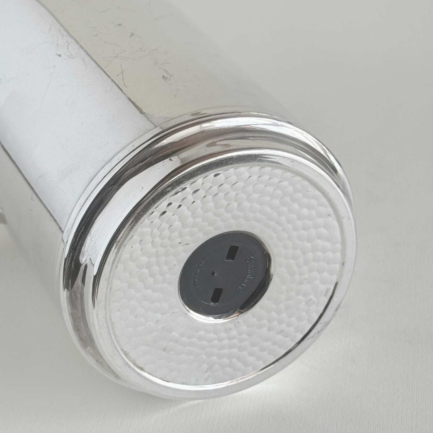 Silver plated thermos jug — base view showing underside, stepped ring and overall condition