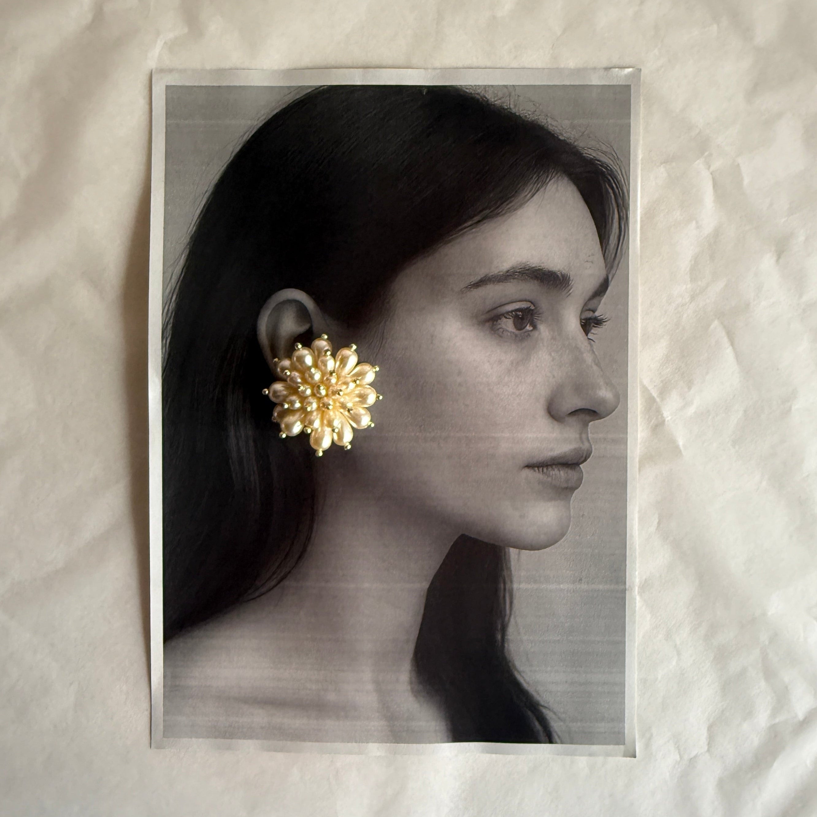 Starburst Pearl Clip Earrings Italian 1980s